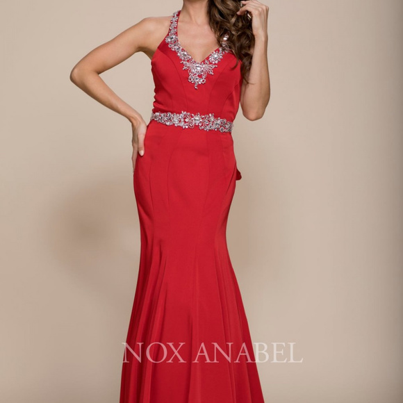 Red V-Neckline Homecoming Maxi Dress
